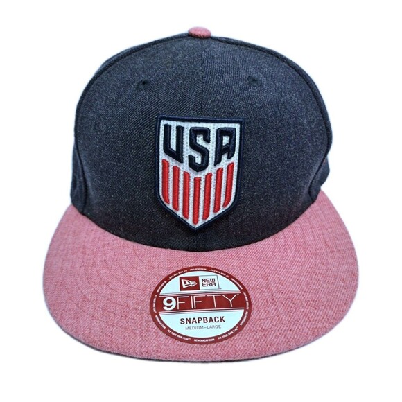 USA New Era 9Fifty Hat Snapback Soccer Team Patch Cap Adjustable Red Blue Wool - Picture 1 of 7